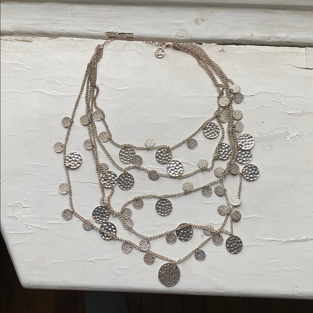 Elegant layered Silver Disc Necklace